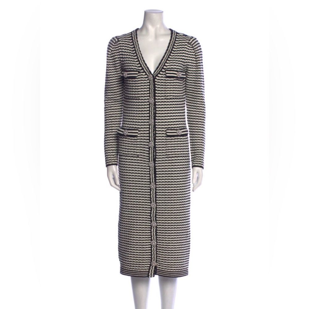 Self-Portrait Black and White Striped Midi Dress
